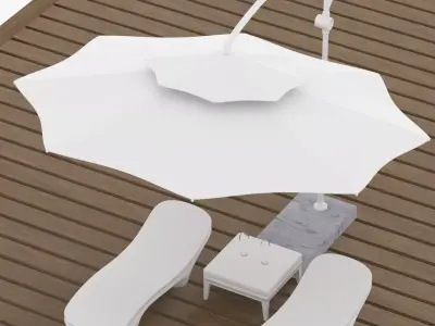 Sun Loungers With Patio Umbrella 1 Low-poly 3D model