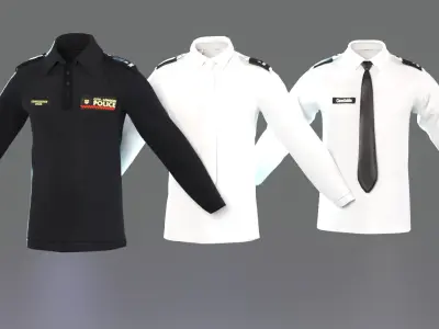 UK Police Uniform Shirt White with Tie and Dark Variant  Low-poly 3D model