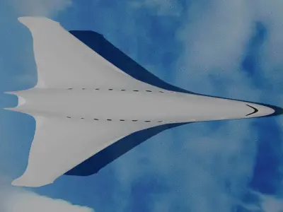Airplane flying in sky with clouds 3D model