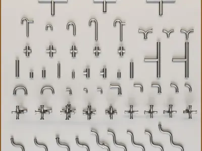 55 Hard Surface Pipes Kitbash And IMM Brush Low-poly 3D model