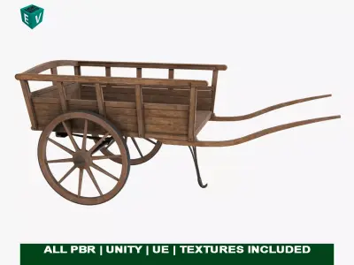  Vintage Wooden Cart11 All PBR Unity UE Textures Included Low-poly 3D model