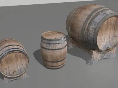 Old Wooden Barrels 4 Low-poly 3D model