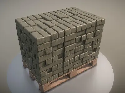 EUR Wood Pallet with Paving Stones  High-Poly   3D model