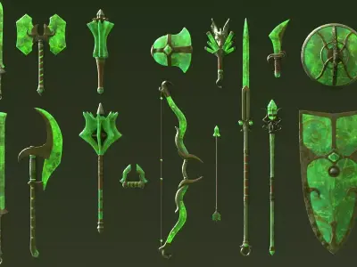 Fantasy Jade Weapon Set Free low-poly 3D model