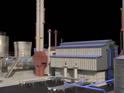 Factory Industrial scene Low-poly 3D model