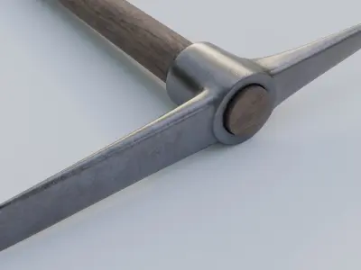 Pickaxe metal hammer with wooden handle 3D model