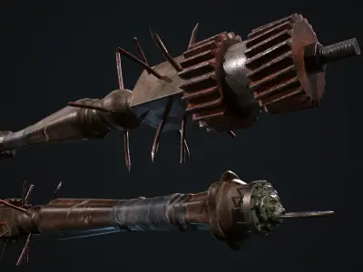 Mace T weapon with spikes Low-poly 3D model