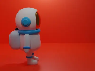 Astronaut cartoon character with headphones and backpack 3D model
