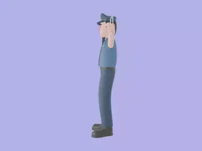 Stylized 3D Male Police Character - Cartoon Radio and Handcuffs 3D model