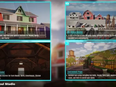 Farm Megapack  House - Barn - Barn Props - Color Variations  Low-poly 3D model