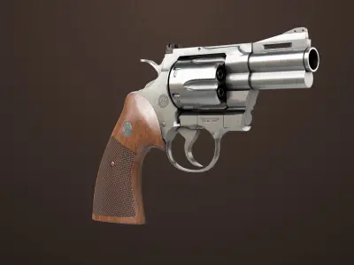 Revolver 05 Small Silver All PBR Unity UE Textures Low-poly 3D model