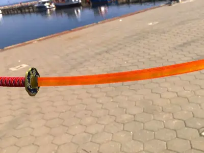 Katana orange samurai sword 3D model