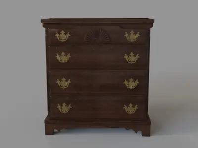 Asian Dark Brown Mahogany Dresser 3D model