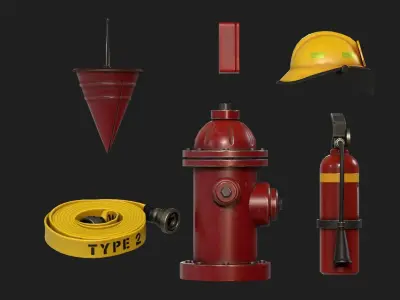 Firefighters Equipment Pack Props Set Low-poly 3D model