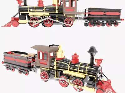 Low Poly Old Steam Train - Union Pasific Style Low-poly 3D model