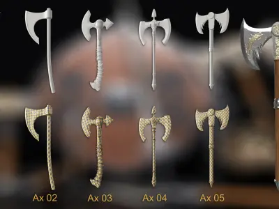 40 Nordic and vikings weapon Basemesh Low-poly 3D model