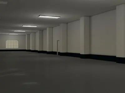 Warehouse with columns and windows Low-poly 3D model