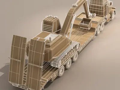 Truck with stepframe trailer and excavator 3D model