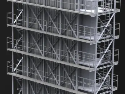 Grain-dryer tall metal structure with railings Free 3D model
