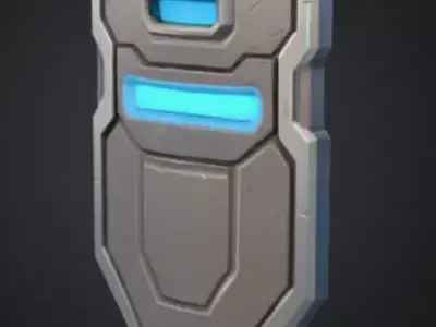 futuristic shield with bright silver blue color Low-poly 3D model