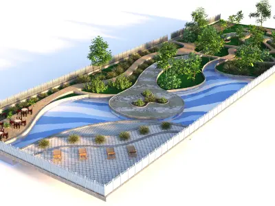 Low poly Rectangular Park Garden 3D Model Low-poly 3D model