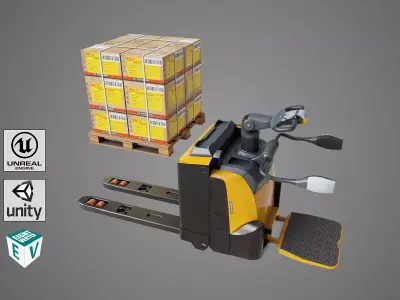 Forklift 01 With Yellow Pallet Box All PBR Unity UE Textures Low-poly 3D model