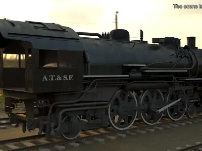 Steam locomotive Santa Fe 3415 3D model