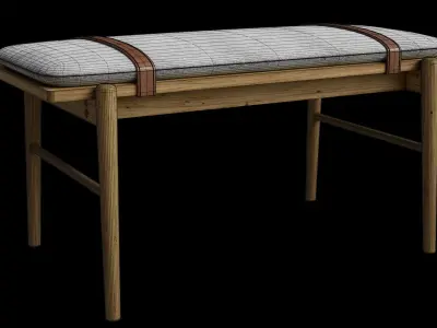 Faux Leather Solid Wood Bench 3D model