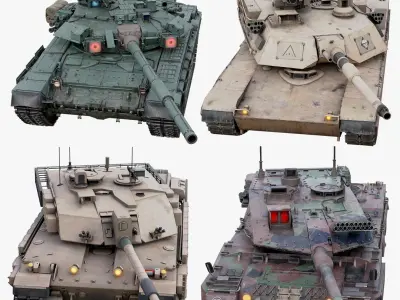 Rigged 4 Modern Battle Tanks Pack 3D model