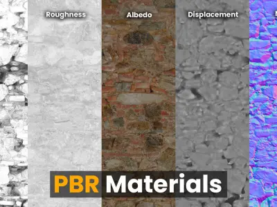 Brick Stone House Ruins Set PBR Scan Low-poly 3D model