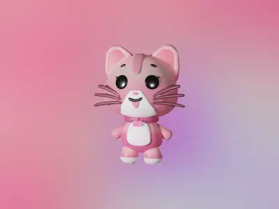 Cartoon pink cat 3D model 3D model