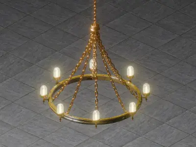 Antique metal lamp with glass and chains 3D model