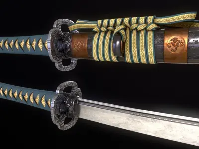 Katana Low-poly 3D model 15