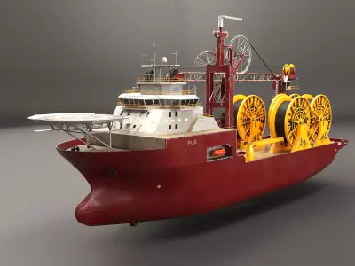 Offshore Aged Pipe Layer Vessel - PBR Subsea Construction Ship Low-poly 3D model