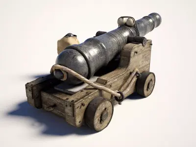  Pirate Cannon and Cannonball Sack Low-poly 3D model