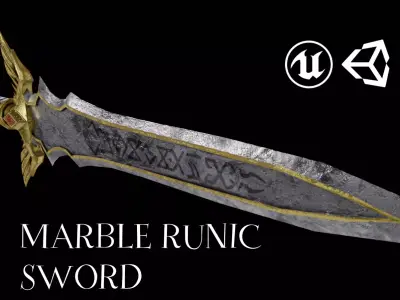Fantasy Angelic Marble Sword Divine Runic Blade Game Ready Low-poly 3D model
