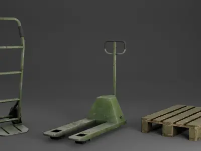 Pallet Jack and Warehouse Equipment Low-poly 3D model