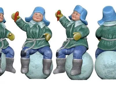 001352 seating boy on a snowball with a carrot in hand 3D model