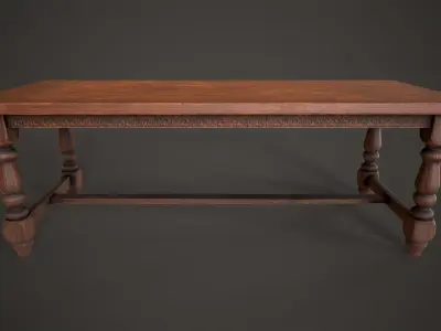 Old medieval dining table Low-poly 3D model