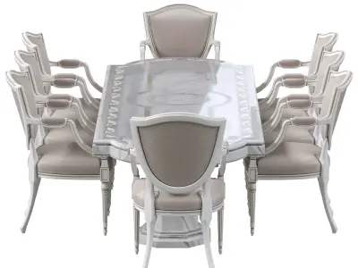 Classic dining chair and marble table 3D model