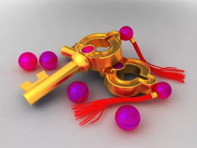 key lock buratino fairytale golden entry security open close 3D model