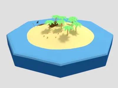 Low Poly Cartoon Island Scene Low-poly 3D model