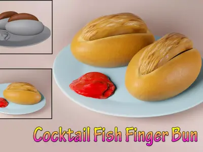 Cocktail Fish Finger Bun Low-poly 3D model