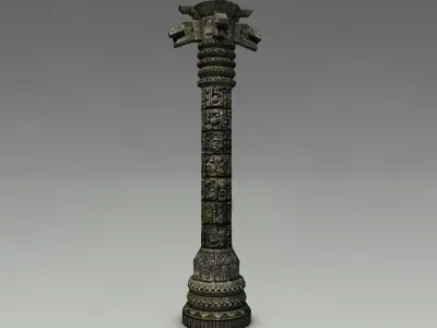 Detailed Aztec Column with snakes Low-poly 3D model