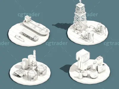Low Poly Oil Industry Isometric Low-poly 3D model