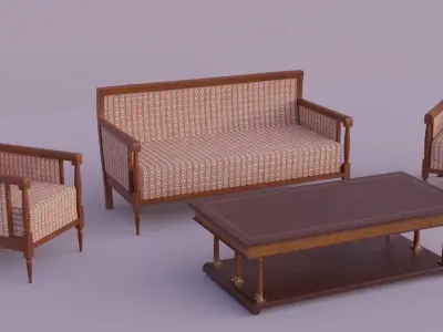 19th Sofas and Coffee Table Biedermeier Style for Blender Low-poly 3D model