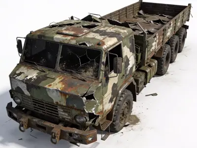 Realistic Wrecked Tactical Military Truck 3D Vehicle Model Low-poly 3D model