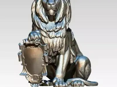 Highpoly Lion with emblem 3D print model