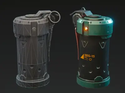 Grenade Game-Ready launcher Low-poly 3D model