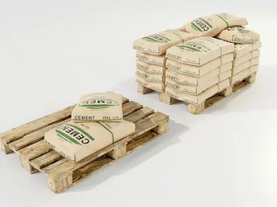 Pallet with Cement Bags 3D model